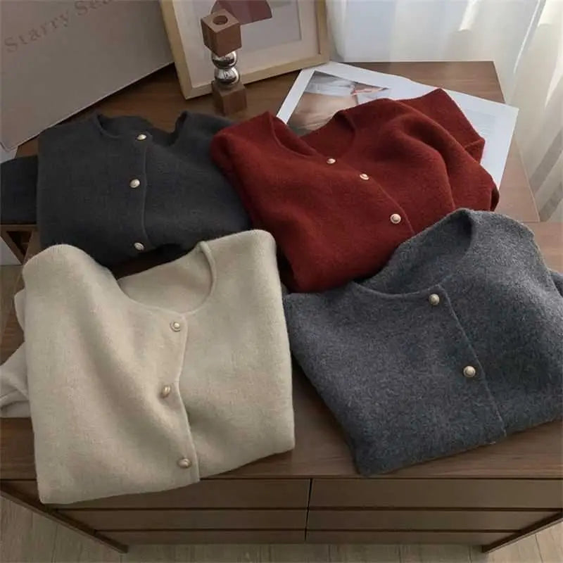 Autumn Women Cardigan Sweater Solid Casual Warm Outerwear Knitwear Tops Elegant Korean Single-breasted Ladies Sweater Clothing - Matrix Studios