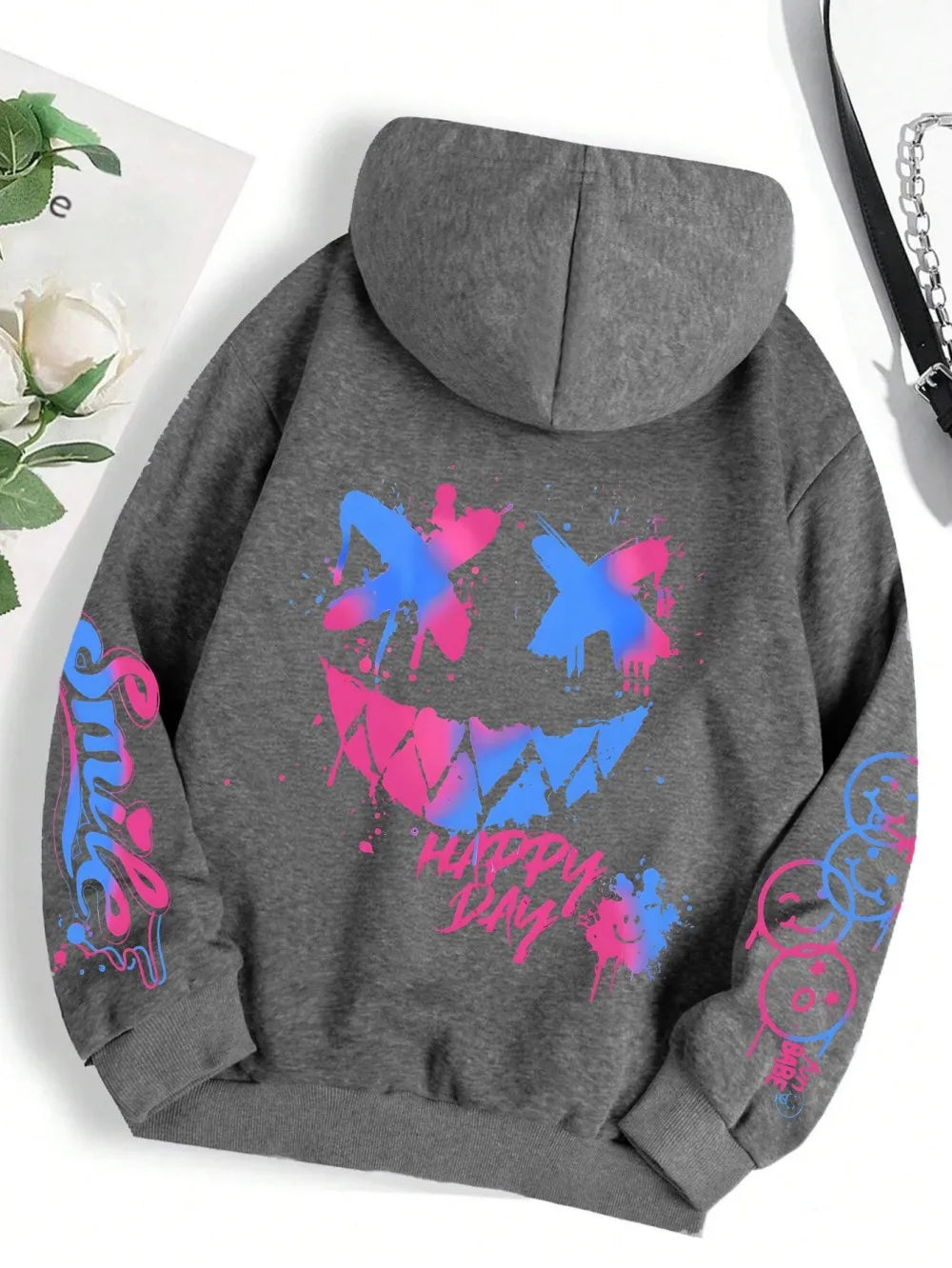 New Autumn Men's Personalized Smiling Face Print Comfortable Breathable Hooded Sweatshirt Outdoor Street Fashion Hooded Sweatshi - Matrix Studios