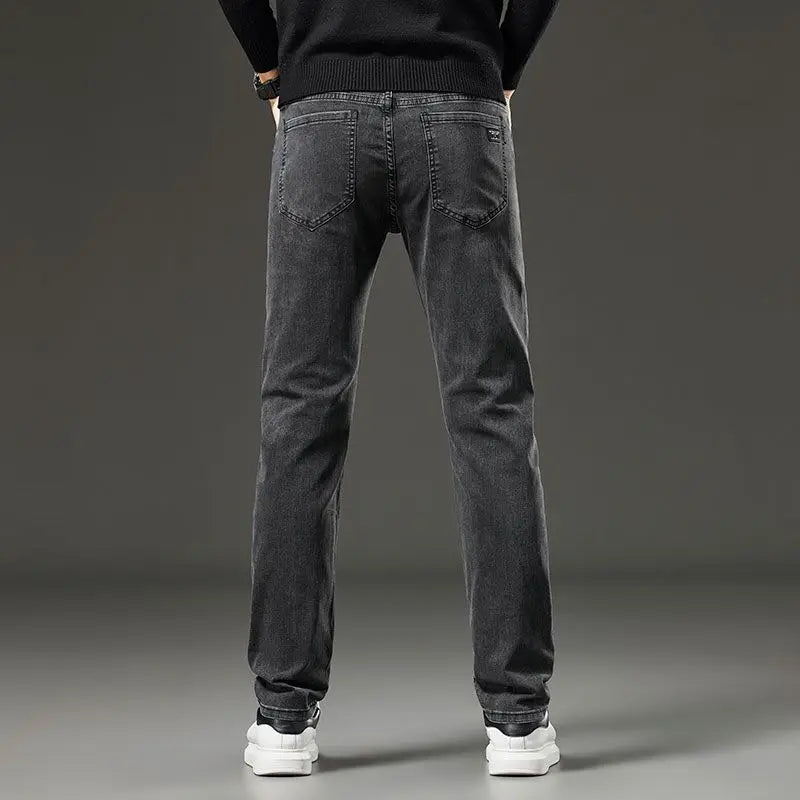 Men's autumn and winter hot jeans elastic small straight leg pants black gray micro elastic zipper fashionable versatile jeans - Matrix Studios