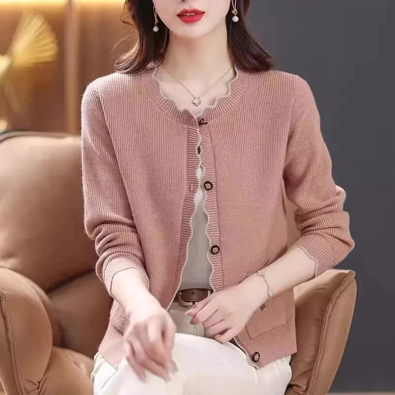 Autumn Winter 2024 Fashion Solid Color Women Knitted Cardigan Sweater Jacket Elegant Versatile Comfortable Ladies Tops - Matrix Studios