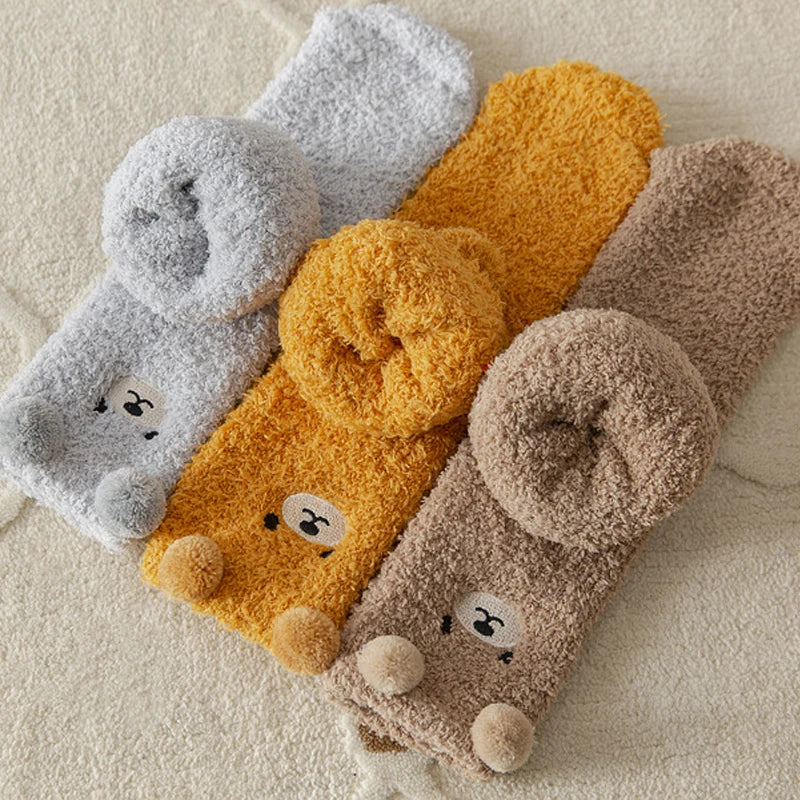 Cute Bear Winter Socks Women's Thickened Plush Warm Comfortable Sleeping Sock Cute Cartoon Lovely Floor Socks Mid Tube Socks - Matrix Studios