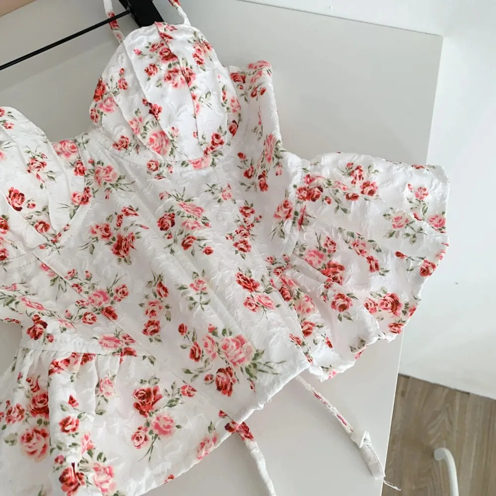 Sexy Slim  Corset ruffle print Chic Korean Camis Tank Top Basic Fashion Off Shoulder Summer Women Clothing - Matrix-studios.com