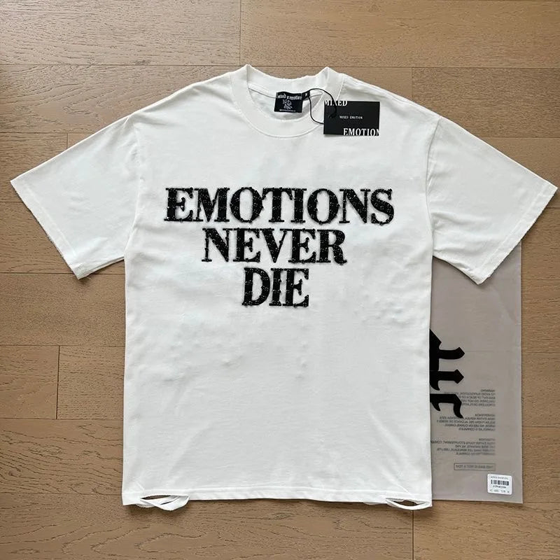 MIXED EMOTION Shirt Rhinestone Short Sleeve Men Women T-shirt Streetwear 100% Cotton Loose Round Neck Top Tees Oversized Tee Top - Matrix Studios
