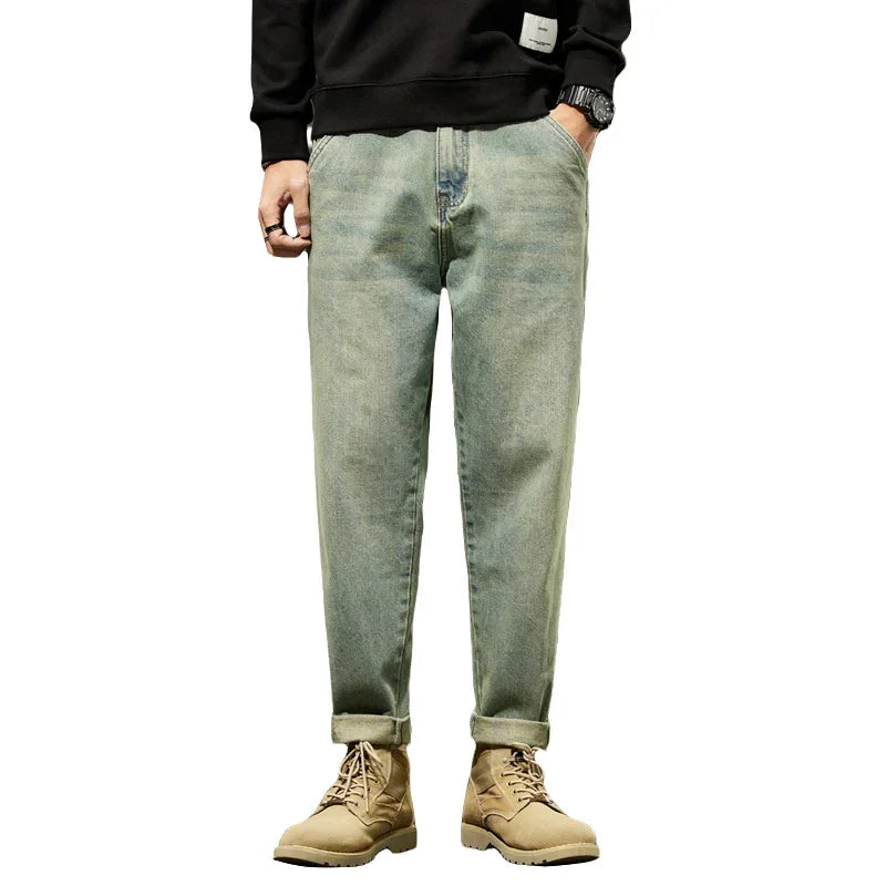2025 Autumn and Winter New Loose and Versatile Harem Pants Retro Simple Fashion Solid Color Comfortable Versatile Jeans for Men - Matrix Studios