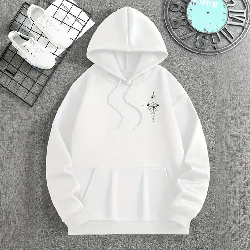 Vintage Compass Print Hoodies for Men High Quality Hooded Long Sleeve Pullover All Season Daily Casual Sports Tops Men's Clothes - Matrix Studios