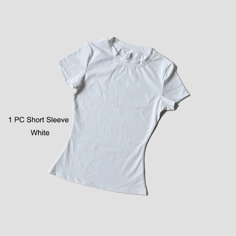 Quick-Drying Gym Leggings Set Sport Suit Short Sleeve Breathable Stretchy Slim Fitness Active Top Tight Gym Set - Matrix-studios.com