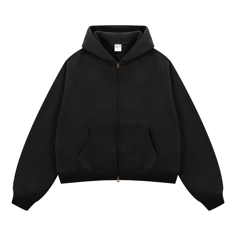 ZODF Trendy 2025 Winter Man Solid Fleece Boxy Hoodies Unisex 350gsm Double Head Zipper Hooded Sweatshirts Coat HY1122 - Matrix Studios