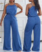Women's Sleeveless Jumpsuit with Suspender Loose Casual Pocket Monochromatic Summer - Matrix Studios