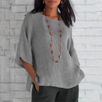 Cotton Blouse Shirts Summer O-Neck Three Quarter Loose Casual Blouse Tops Summer Cothes For Women Streetwear - Matrix-studios.com