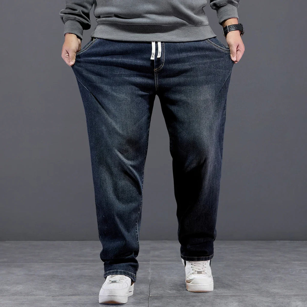 Extra Big Size Jeans Men High Elastic Waist Baggy Denim Pant Male Plus Large Loose Slim Fit Cowboy Trouser 8XL 6XL Classic Black - Matrix Studios