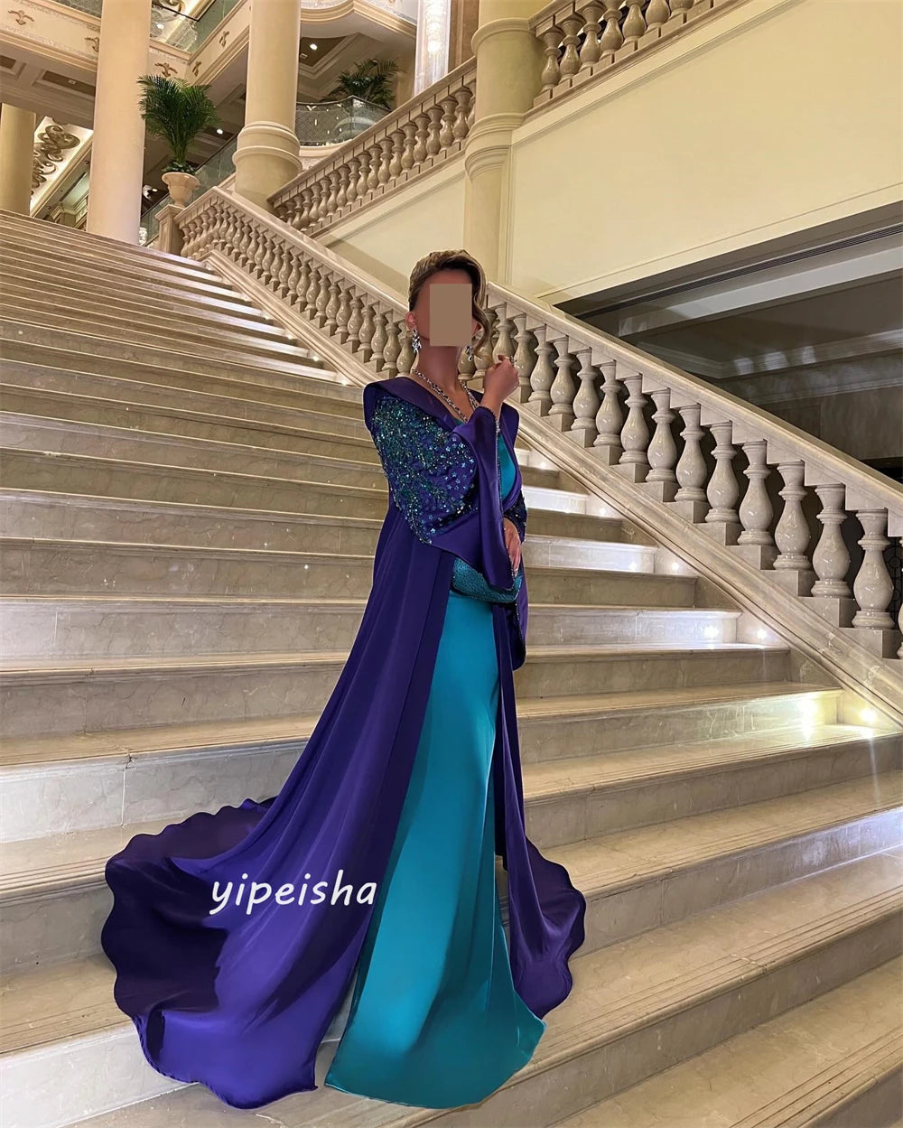 Customized Jiayigong     s Beading Draped Beach Sheath Square Neck Bespoke Occasion Gown Long es - Matrix Studios