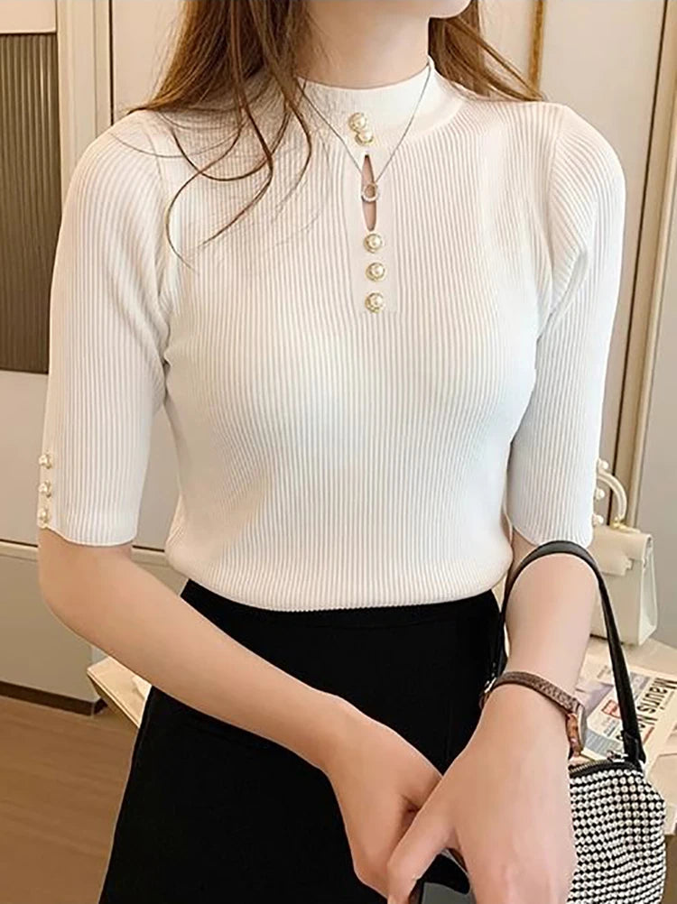 2026 Spring Autumn Korean Fashion Solid Sweater Women Short Sleeve Tops Pull Femme Casual Slim Female Pullover Knitted Clothes - Matrix Studios