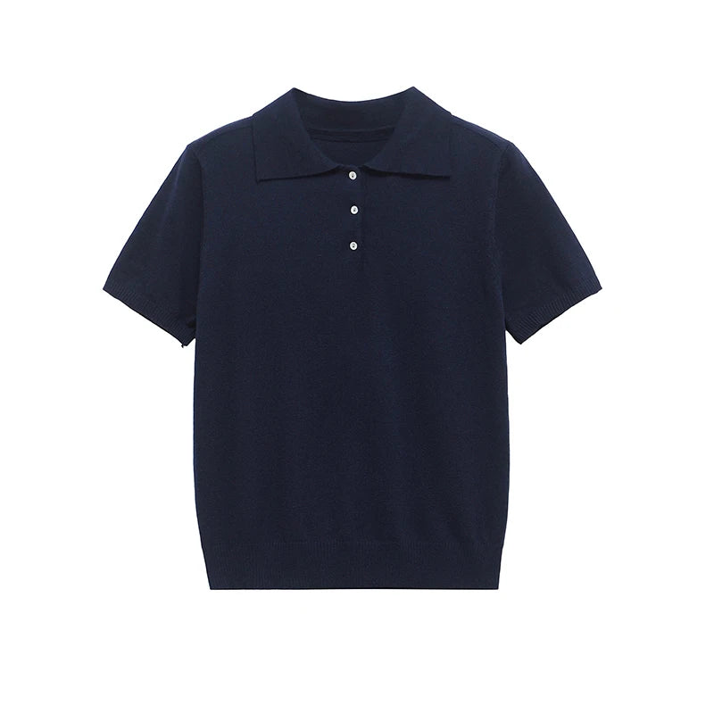 YENKYE New 2025 Women Basic Jersey Polo Collar T Shirt Short Sleeve Front Button Rib Trim Tees Spring Summer Crop Top - Matrix-studios.com