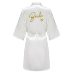 Wedding Party Team Bride Robe With Black Letters Kimono Satin Pajamas Bridesmaid Bathrobe SP003 - Matrix-studios.com