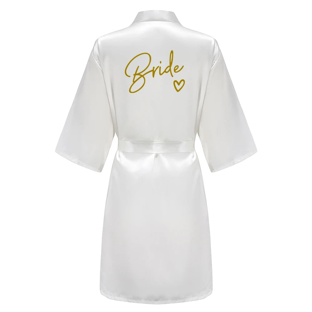 Wedding Party Team Bride Robe With Black Letters Kimono Satin Pajamas Bridesmaid Bathrobe SP003 - Matrix-studios.com