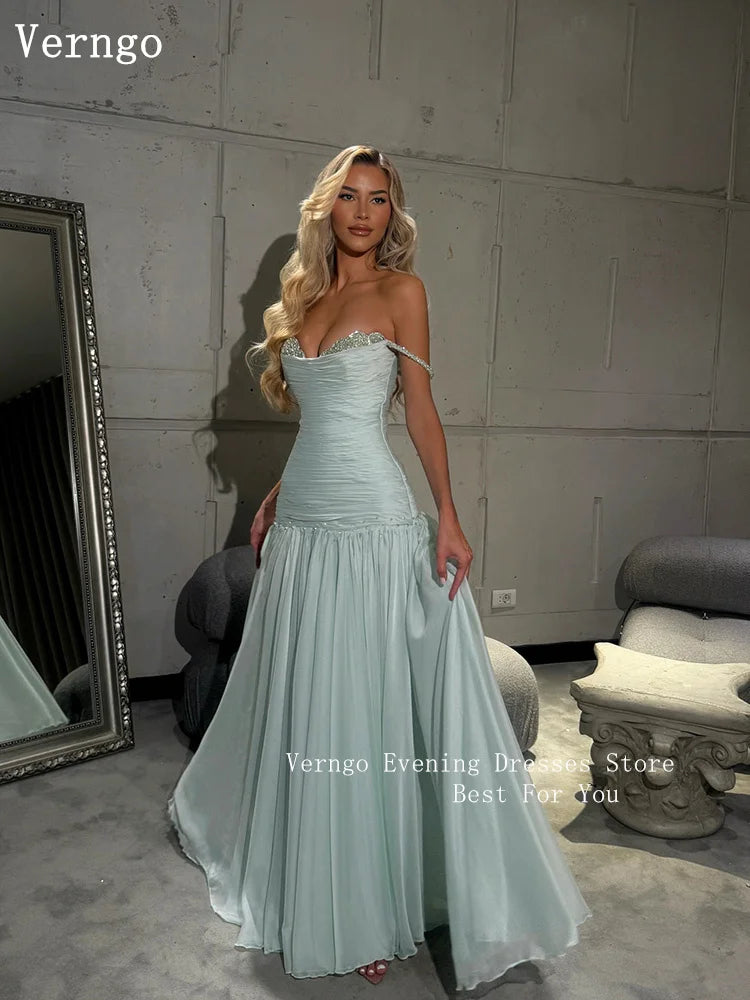 Verngo Blue Chiffon Evening Dress Off The Shoulder Mermaid Party Dresses Appliques Prom Dresses 2026Customized شارون سعيد - Matrix Studios