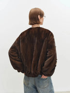 Lautaro Winter Luxury Elegant Thick Warm Soft Brown Short Faux Mink Fur Coat Women Beading Loose Stylish Chic Fluffy Jacket - Matrix Studios