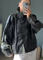 Women's Jacket 2026 Autunm  New Black Long Sleeve Pebble Faux Leather Jacket Motorcycle Style Personality Fashion - Matrix Studios