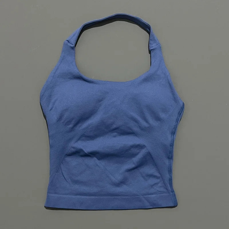 HISTELLO Sports Halter Top Seamless Longline Strappy Gym Tank Top Women Yoga Clothing Workout Fitness Sportswear Pilates Vest - Matrix-studios.com