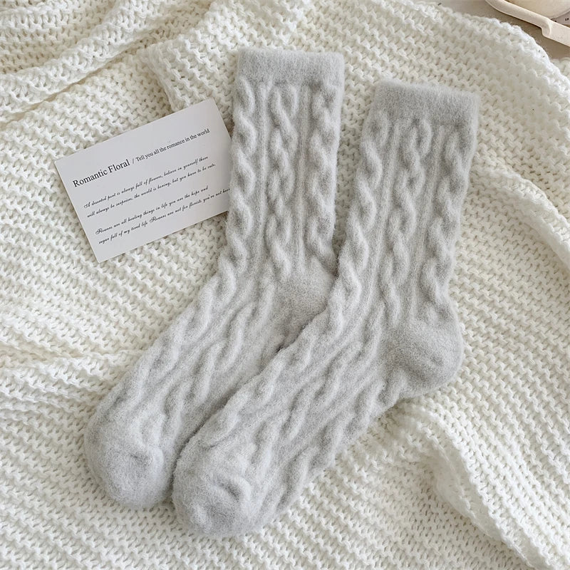 Warm Women's Socks New Winter Japanese Fashion Solid Color Fluffy Socks For Girls Home Thick Cute Floor Socks Kawaii Autumn Soft - Matrix Studios