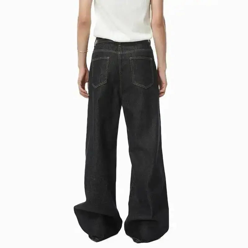 IEFB Men's Straight Denim Pants New Cleanfit Solid Color Korean Version Wide Leg Versatile Casual Jeans Trend New Autumn  9C1519 - Matrix Studios