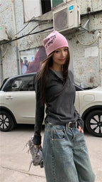 Women's T-shirt fake two piece long sleeved T-shirt for autumn and winter slim fit and slimming bottom top retro bottom top - Matrix-studios.com
