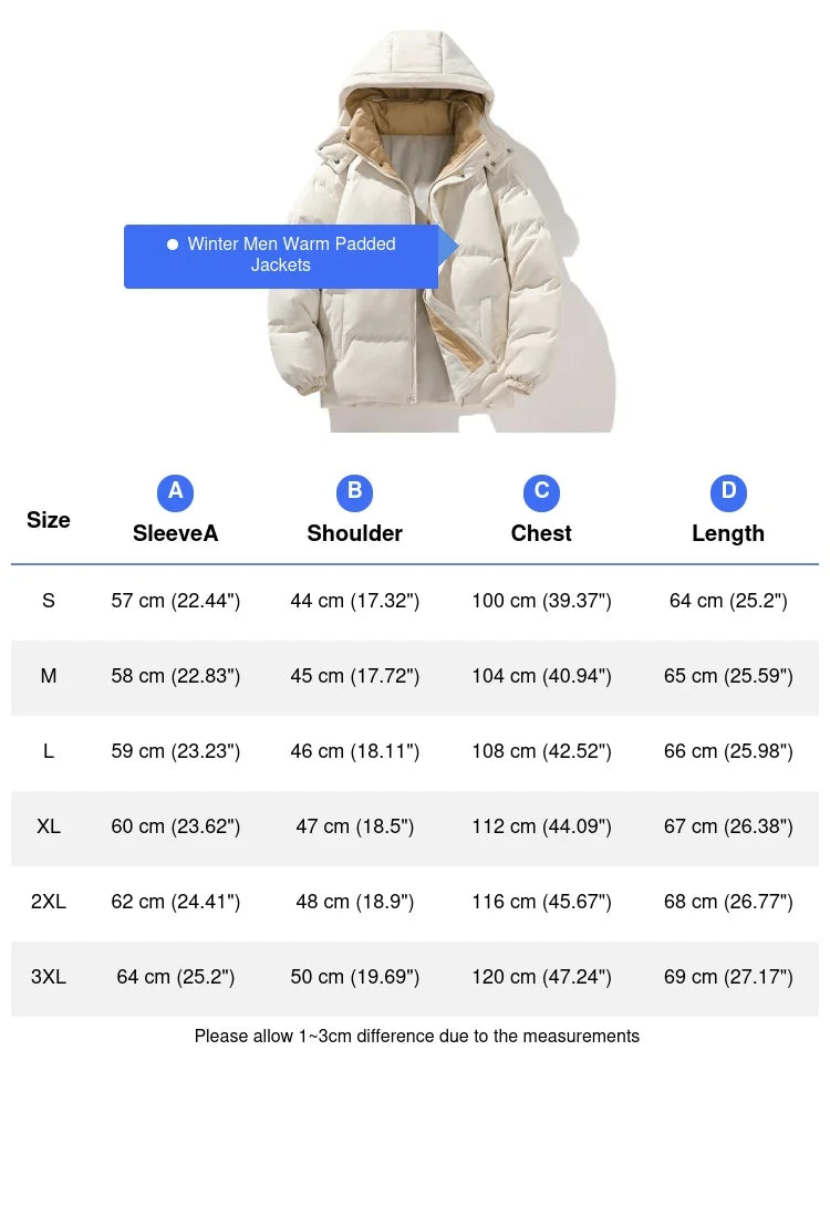 Winter Mens Warm Down Padded Jackets Fashion Man Cotton Windbreaker Hooded Parkas Men Loose Thermal Thick Zipper Coats Clothing - Matrix Studios