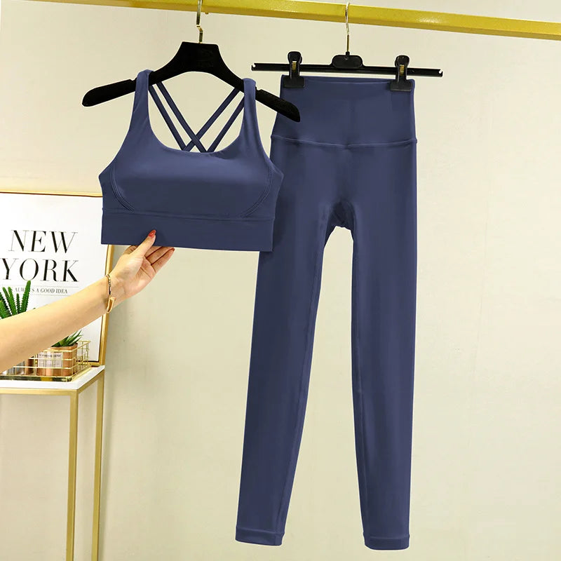 TRY TO BN Yoga Set 2 Piece Sport Bra High Waist Leggings Women's Tracksuit Fitness Tummy Control Squat Proof Workout Gym Clothes - Matrix-studios.com