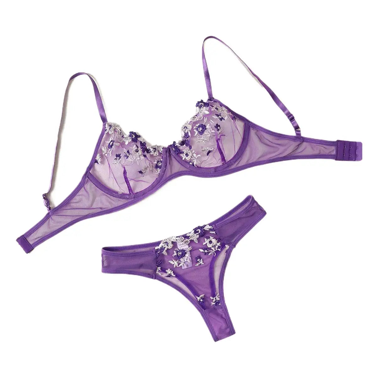 Purple Fancy Lingerie Set Female Underwear Embroidery Flower Bra And Panty Sets Women Outfits - Matrix-studios.com