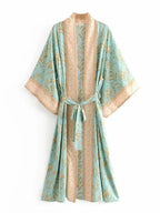Bohemian Printed Bikini Cover-ups Green Tunic Long Kimono Cardigan Plus Size 2023 Women Beach Wear Swim Suit Cover Up A155 - Matrix Studios