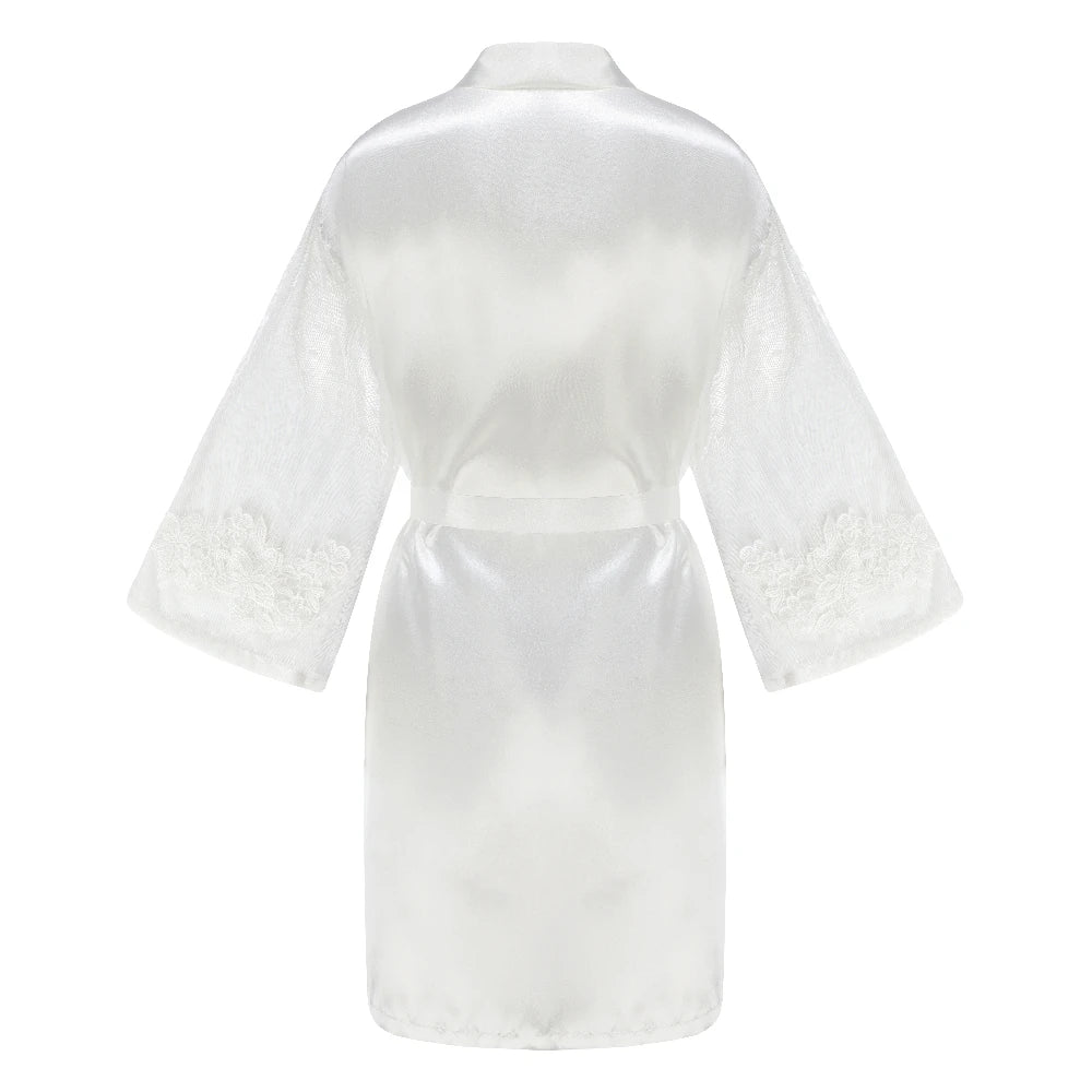 Caramel Wedding Bride Bridesmaid Robes Dressing Gown Sexy Women Bathrobe Night Shirts Short Women Kimono Mesh Sleeve - Matrix-studios.com