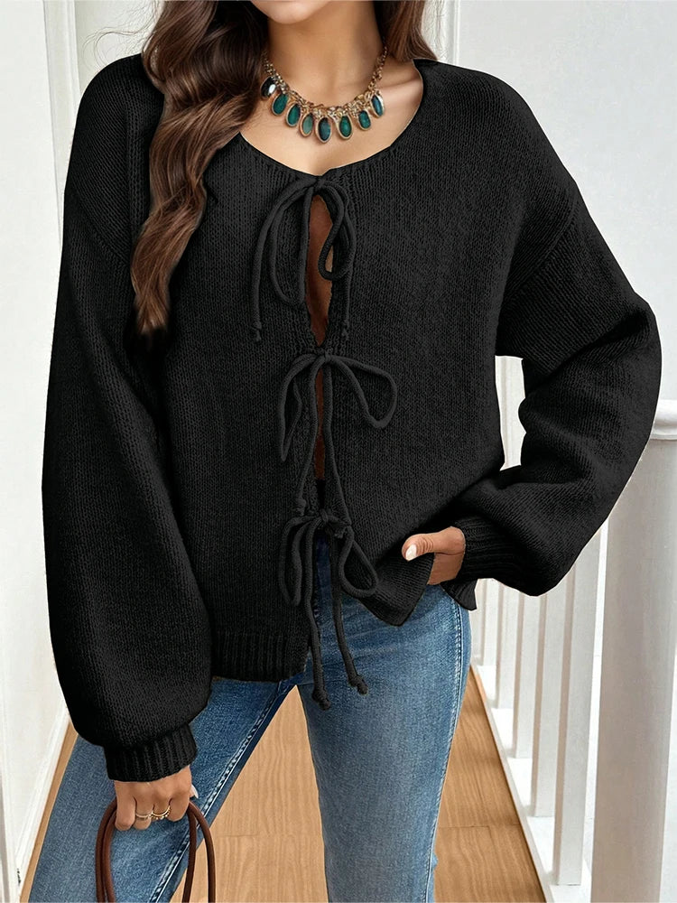 Women's commuter casual loose solid-coloured jumper V-neck autumn and winter cardigan with 2025 autumn and winter new - Matrix Studios