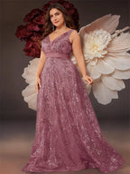 Plus Size Luxury Deep V-Neck Sequins Blue Evening Dress Women Elegant V-back Wedding Party Long Prom Cocktail Dresses - Matrix Studios