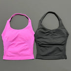 HISTELLO Sports Halter Top Seamless Longline Strappy Gym Tank Top Women Yoga Clothing Workout Fitness Sportswear Pilates Vest - Matrix-studios.com