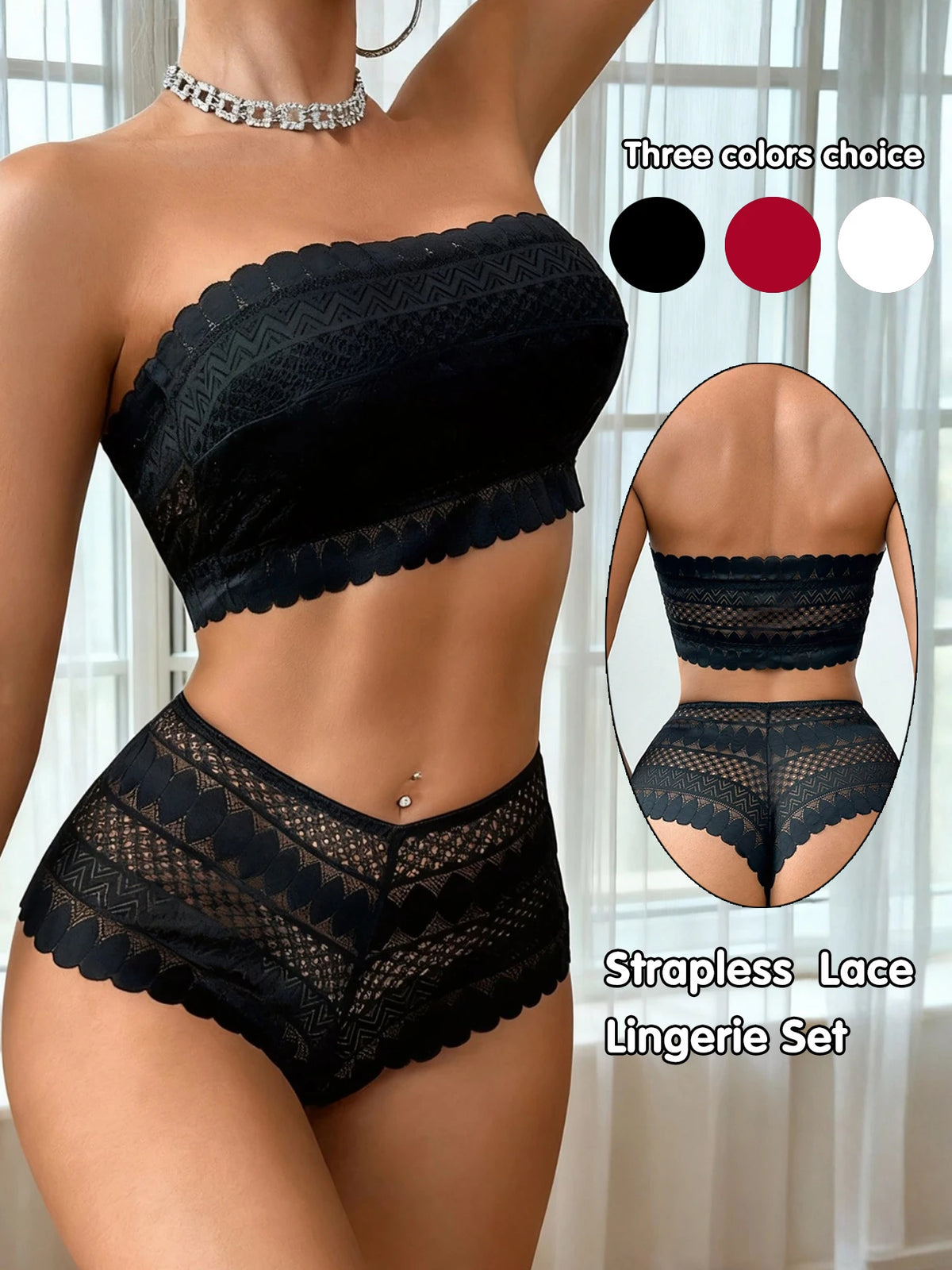 Strapless Bralette Set Lace Wireless Unpadded Bra and Panties Set for Women Comfortable Seamless Lingerie for Wedding S-XL - Matrix-studios.com