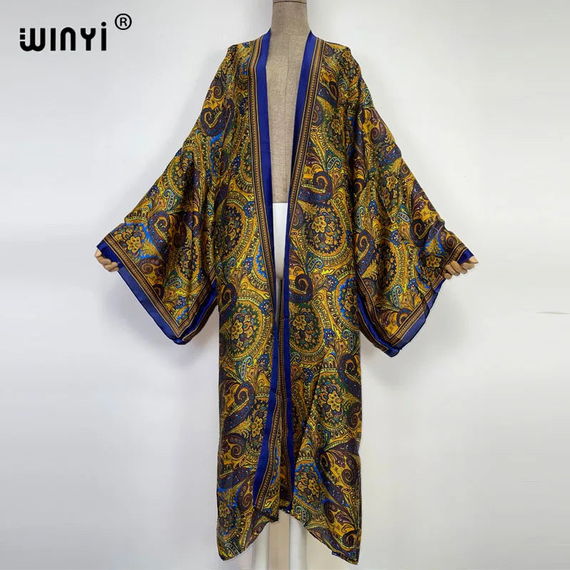 WINYI 2026 Summer Women Cardigan stitch Cocktail sexy Boho Maxi African Holiday Batwing Sleeve Silk feeling Robe kimono kaftan - Matrix Studios