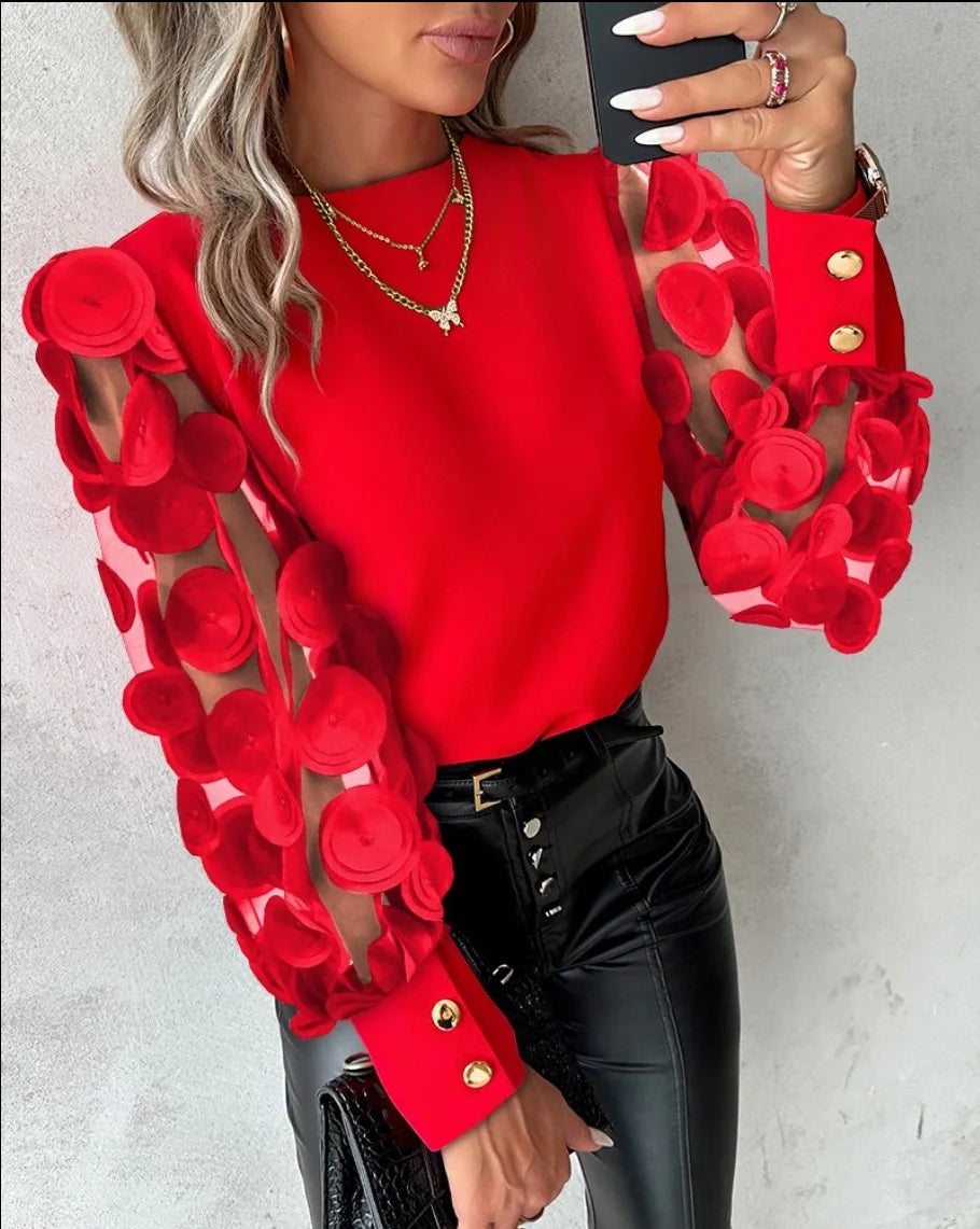 Fashion Lace Floral Tops Blouses Women 2024 Long Sleeve Elegant O-neck Loose Shirt Blouse Casual Shirts Spring Summer Ladies Top - Matrix-studios.com