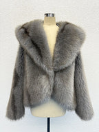 2026 Autumn Winter Women Faux Fur Short Coats Solid Hooded Jackets Long Sleeves Covered Button Thick Office Lady OVERCOAT - Matrix Studios