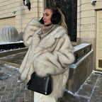 Neo Mint 2024 Winter Ins Hot Fashion Girls Oversized Gradient Fur Coat Women Thick Warm Outerwear Fluffy Faux Fox Fur Jacket - Matrix Studios