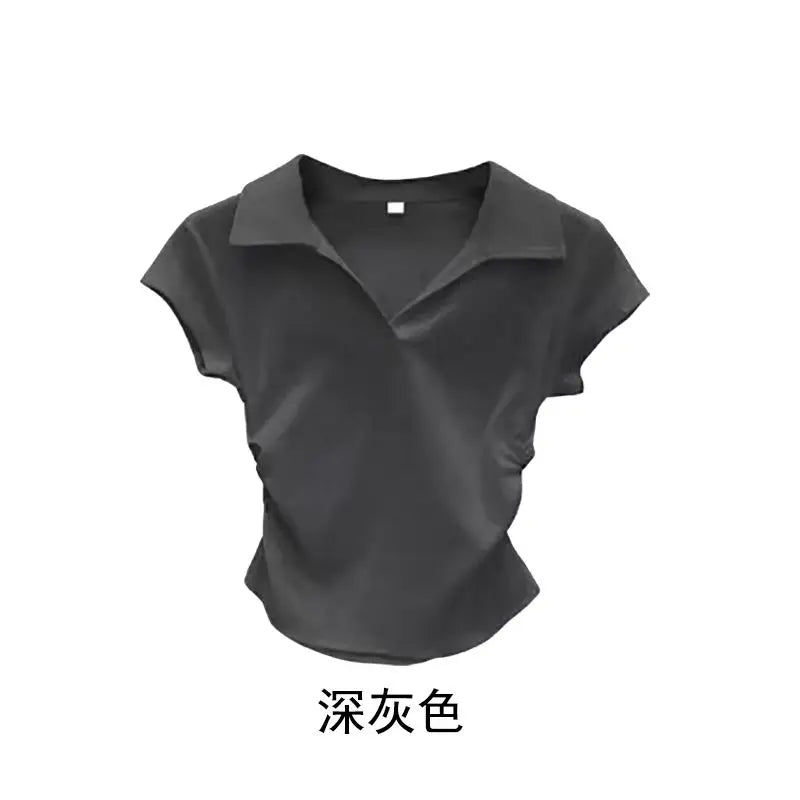 Cotton Summer Sexy Women's T Shirt Skinny Slim Basic Solid Crop Top Short Sleeve Polo TShirtCasual Top Tee for Women - Matrix-studios.com