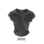 Cotton Summer Sexy Women's T Shirt Skinny Slim Basic Solid Crop Top Short Sleeve Polo TShirtCasual Top Tee for Women - Matrix-studios.com