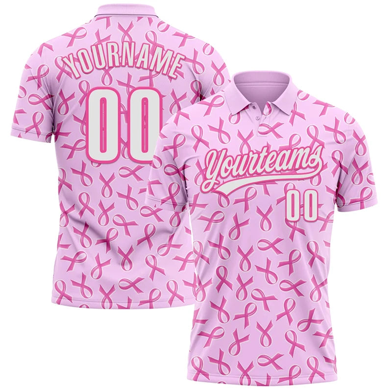 Breast Cancer Awareness Customized Polo Shirt Unisex Custom Name Number Loose Lapel Short Sleeve Golf Shirts Summer Outdoor - Matrix-studios.com