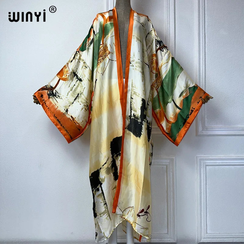 WINYI Summer Bohemian Kimono Beach Cover-Up Swim Suit Elegant African Women Boho Cardigan Sexy Holiday Long Sleeve Beach Dress - Matrix Studios