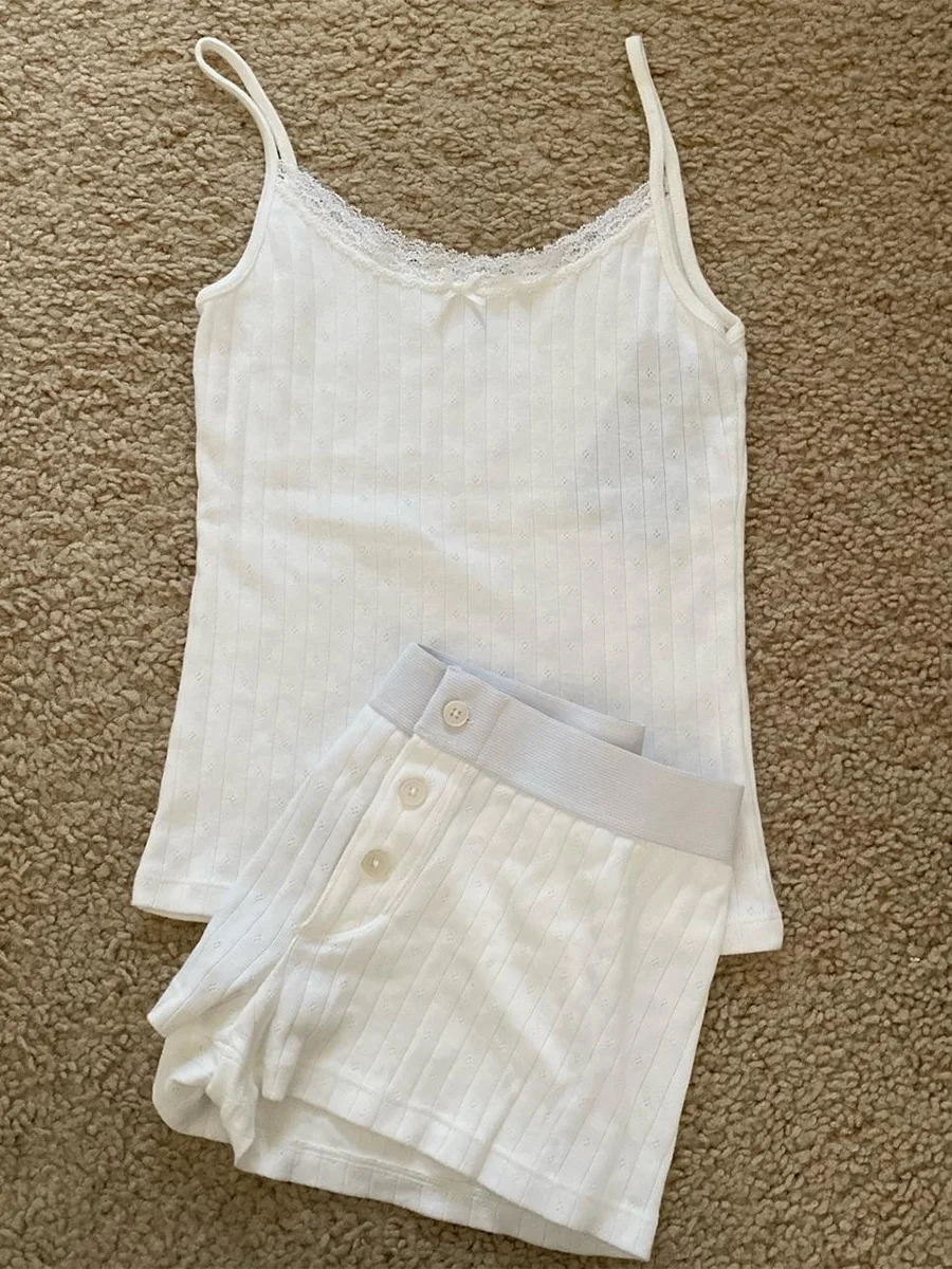 Strawberry Vest Shorts 2 Pieces Set Woman Eyelet Bow Slim Tank Top with Elastic Waist Patchwork Straight Short Pant Sweet Sets - Matrix-studios.com