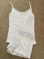 Strawberry Vest Shorts 2 Pieces Set Woman Eyelet Bow Slim Tank Top with Elastic Waist Patchwork Straight Short Pant Sweet Sets - Matrix-studios.com