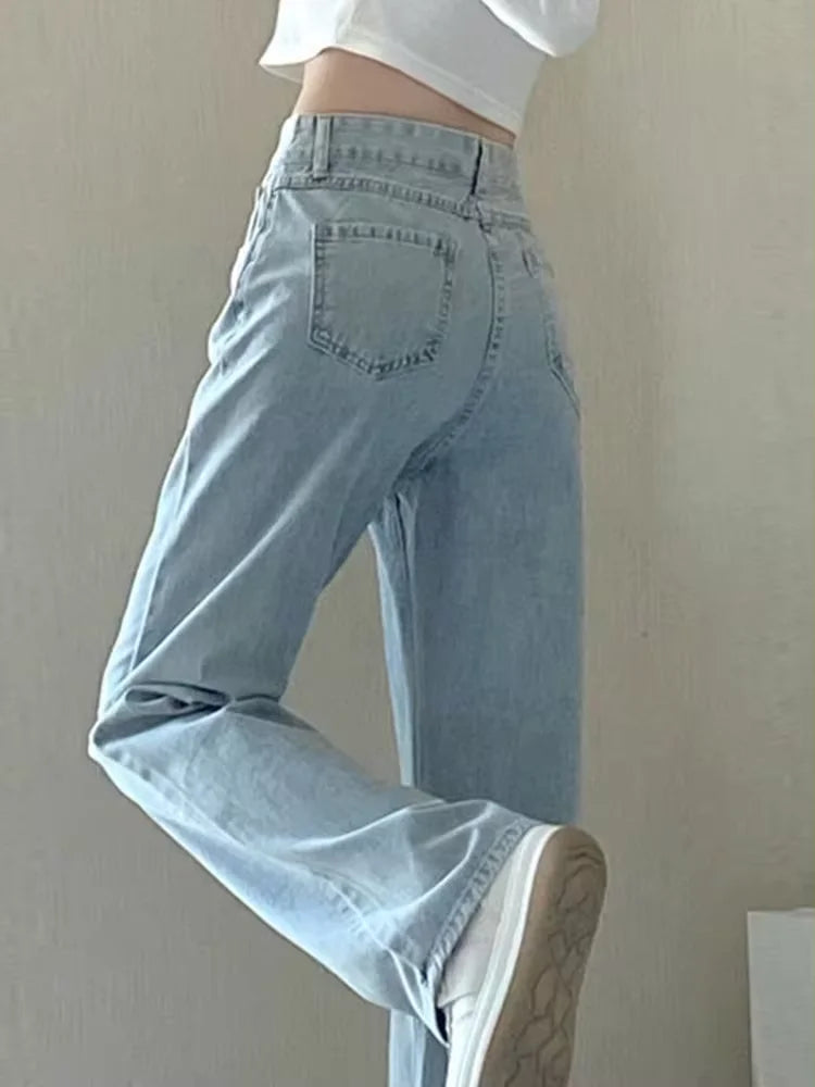 Autumn Spring Jeans Women Denim Pants Vintage Straight Trousers Fashion Female White Black Solid Loose Casual Wide Leg Pants - Matrix-studios.com