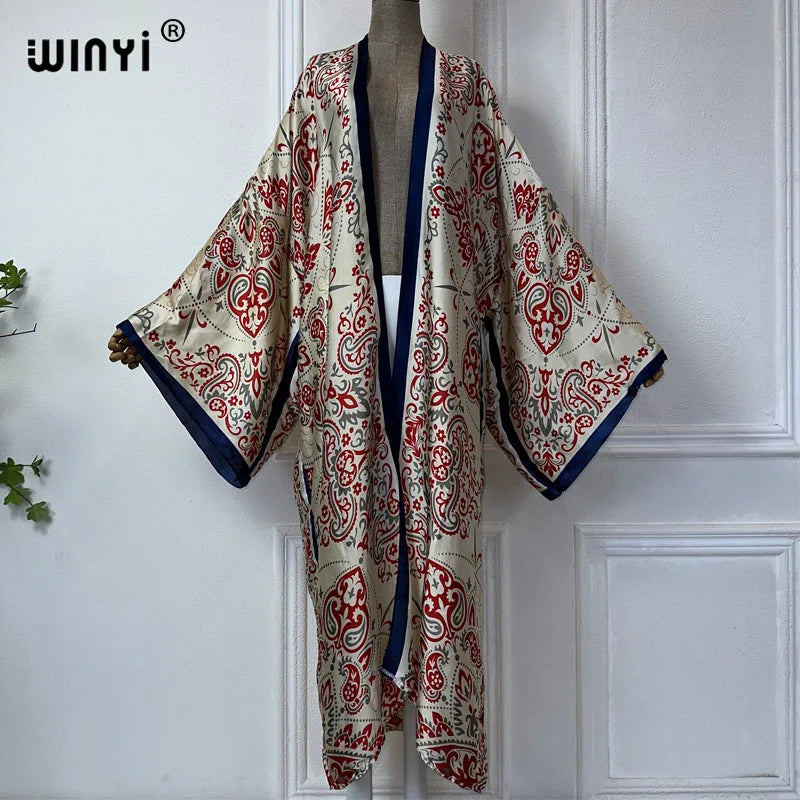 WINYI Summer Bohemian Kimono Beach Cover-Up Swim Suit Elegant African Women Boho Cardigan Sexy Holiday Long Sleeve Beach Dress - Matrix Studios