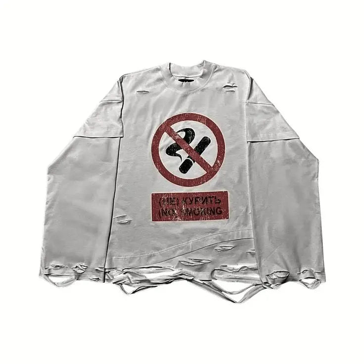 Streetwear Harajuku Hip Hop Ripped Long Sleeves Y2K Cigarette Graphic Print Tops Gothic Fashion Round Neck Sweatshirt Men Women - Matrix Studios