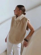 Women Casual Faux Fur Vest Chic Solid High Collar Sleeveless Loose Waist Coat Lady Fashion Daily 2025 New High Street Vests - Matrix Studios