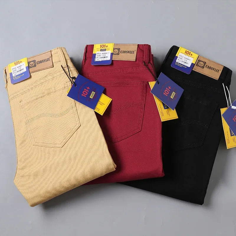 Men's Jeans Pure White Fashion Elastic Slim Youth Slimming Straight Leg Male Pants Business Casual Middle Age High End Trousers - Matrix Studios
